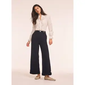 Mint Velvet Navy Cropped Wide Chino Trousers